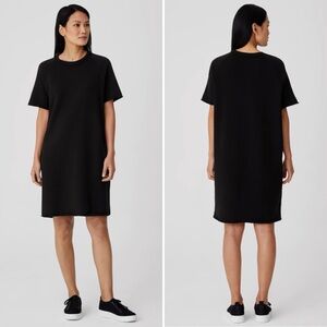Eileen Fisher Organic Cotton French Terry Raw Edges Dress Black‎ Sz Small Petite